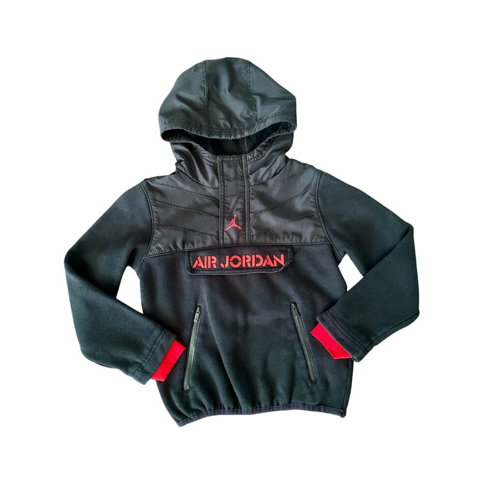 Air Jordan Boys 1/4 Zip Hoodie Pullover Black & Red Front Zipper Size 6